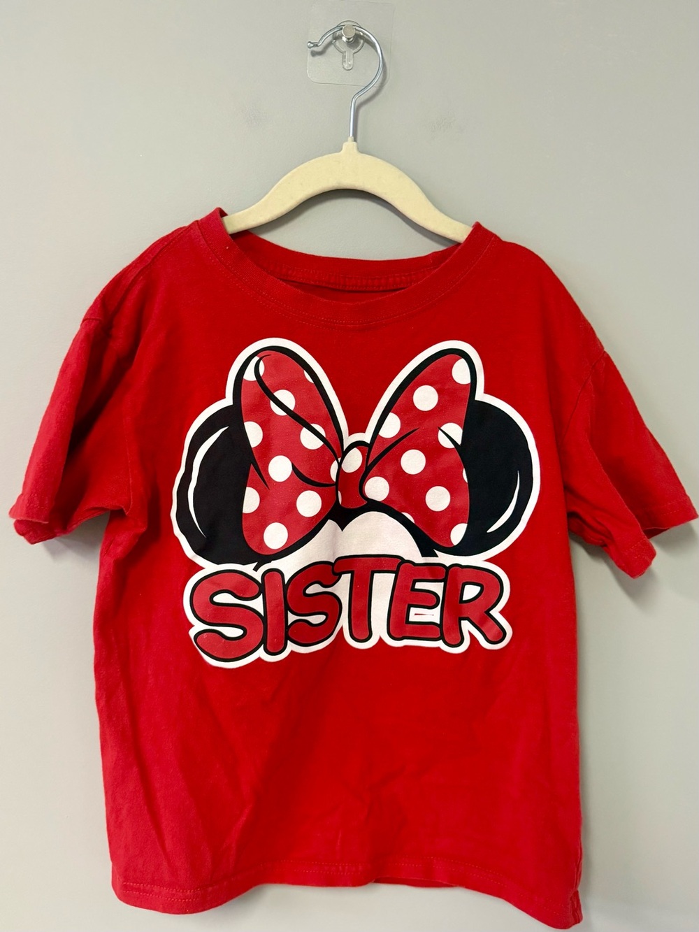 Disney Red Girls' Short Sleeve 'SISTER' Tee with Minnie Bow